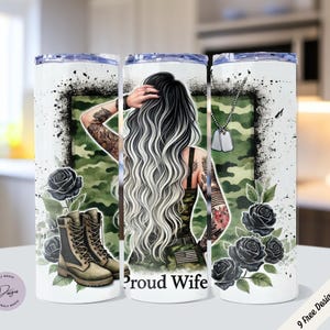 Military Wife Tumbler Wrap, Military Boots, Proud Patriotic Wife, US American Flag, 20 Oz Skinny Sublimation Tumbler Wrap Digital Design PNG