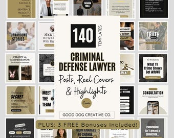 Lawyer Templates, Done for You Social Media Posts, Attorney Bundle, Criminal Defense Instagram Highlights, Facebook, Reel Covers