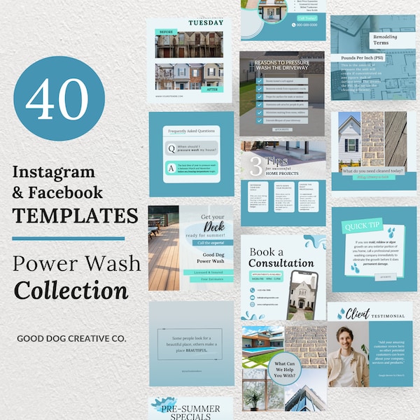 Power Washing Social Media Templates, Facebook Posts, Pressure Washing, Home Cleaning