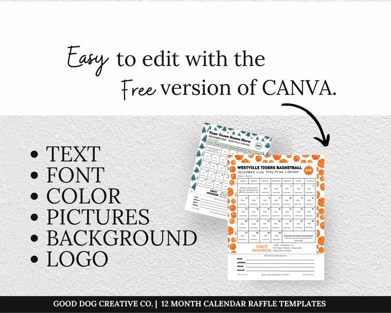 Fundraising Calendar Raffle Templates | 12 Page Canva Bundle - Etsy