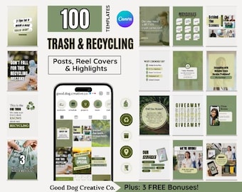 Waste Management Social Media Templates, Recycling & Garbage Removal Instagram Bundle, Done for You Content, Editable Canva