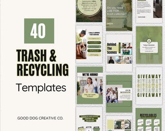 Trash & Recycling Social Media Templates: Sanitation Business (Canva Editable)