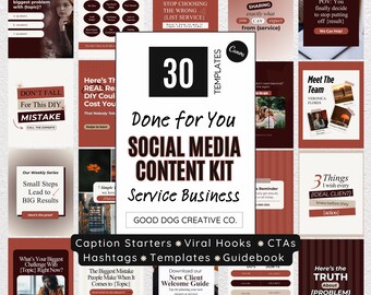 Social Media Content Kit for Service-Based Businesses | Canva Instagram Templates | Captions & Hashtags