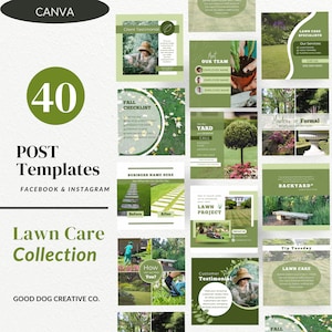 Lawn Care Social Media Templates, Gardener Facebook Post, Editable Canva, Yard Maintenance Instagram Template