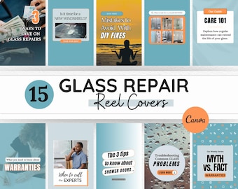 Glass Repair Social Media Reel Covers, Glass Services Instagram Templates, Canva Template, Done for You Content