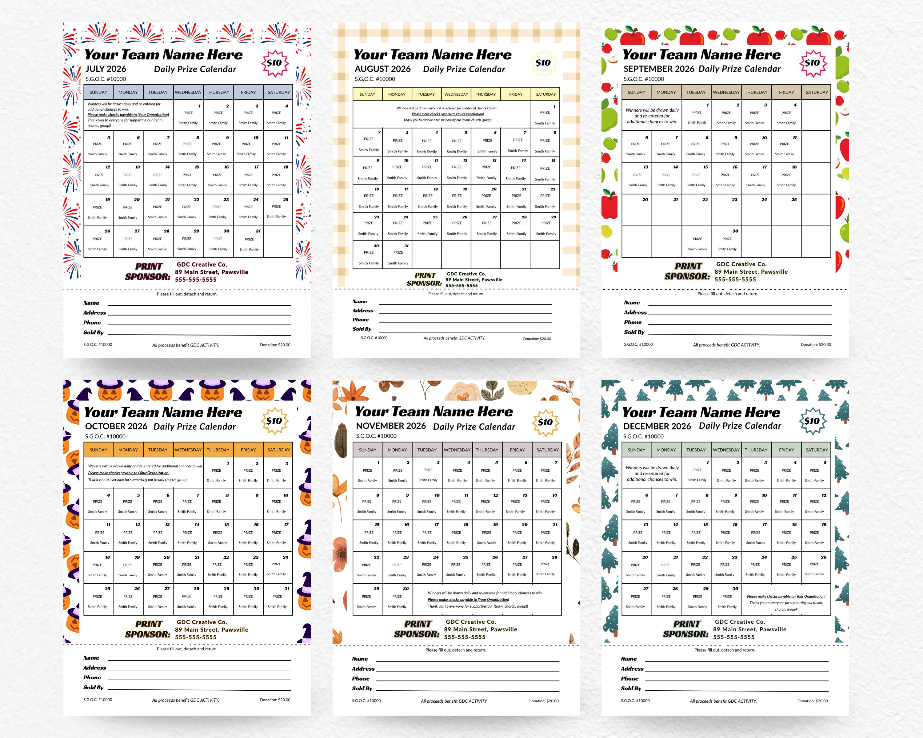 Fundraising Calendar Raffle Templates | 12 Page Canva Bundle - Etsy