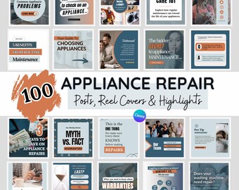 Appliance Repair Social Media Posts,  Instagram Reel Covers with Hook, Handyman Templates, IG Highlights, Done for you Template Bundle