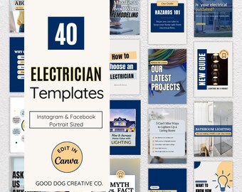 Sociale-mediasjablonen elektricien, elektrische reparatie Instagram-portretposts, bewerkbaar canvas, Facebook-sjabloon aannemer