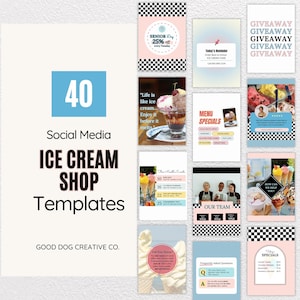 Ice Cream Shop Social Media Templates, Facebook Post, Editable Canva, Instagram Template