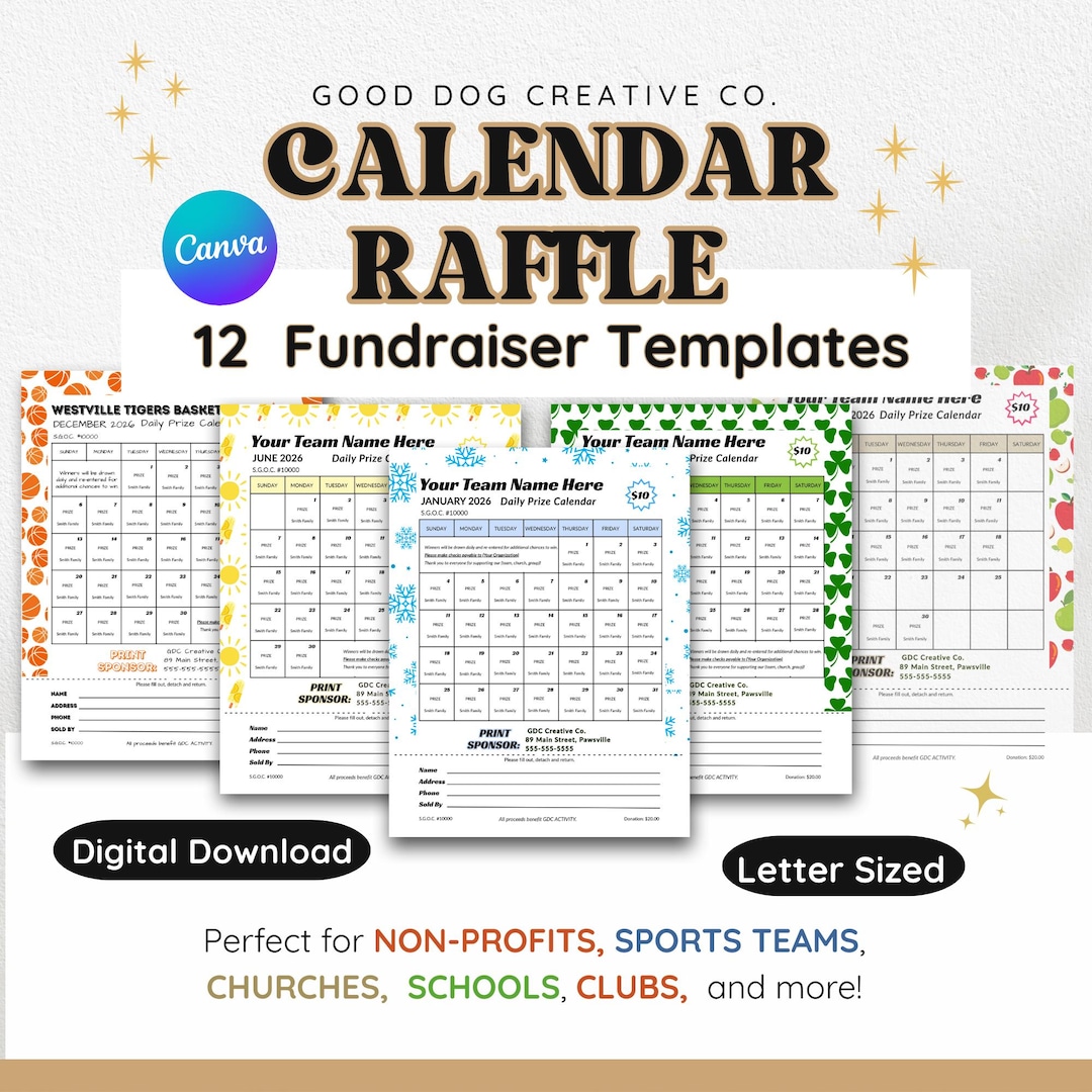 Fundraising Calendar Raffle Templates | 12 Page Canva Bundle - Etsy