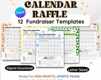 Fundraising Calendar Raffle Templates | 12 Page Canva Bundle