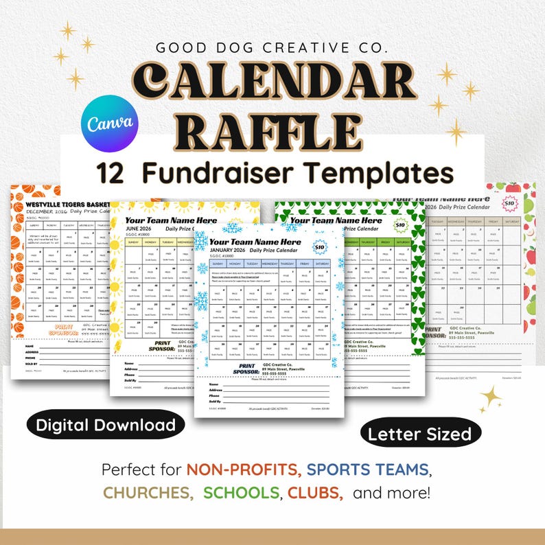 Fundraising Calendar Raffle Templates | 12 Page Canva Bundle - Etsy