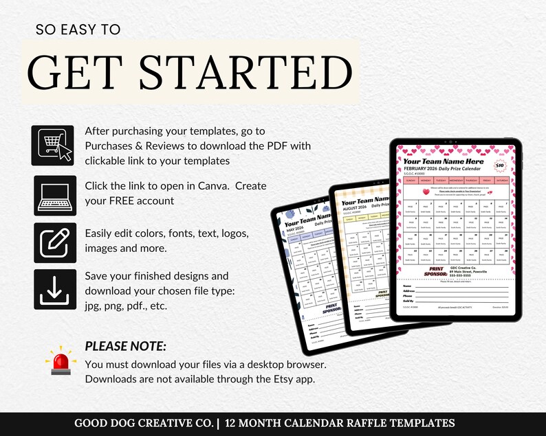 Fundraising Calendar Raffle Templates | 12 Page Canva Bundle - Etsy