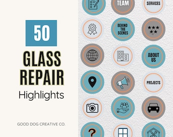 Glass Repair Instagram Highlight Covers: 50 Social Media Templates (Digital Download)