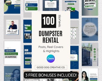 Dumpster Rental Social Media Templates, Canva Reel Covers (Digital Download)