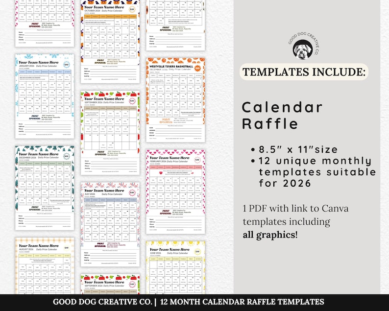Calendar Raffle Total Fundraising Calendar Raffle Templates | 12 Page Canva Bundle - Etsy