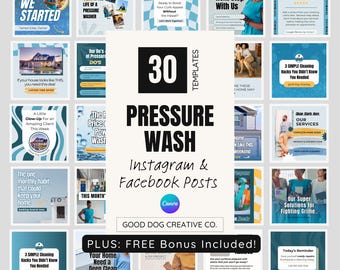 Pressure Washing Instagram Templates | 30 Canva Posts for Power Wash Business + Client Welcome Packet