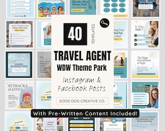 Travel Agent Social Media Content Templates | Editable Instagram Posts + Carousels | WDW Theme Park Done for You Templates | Trip Planner