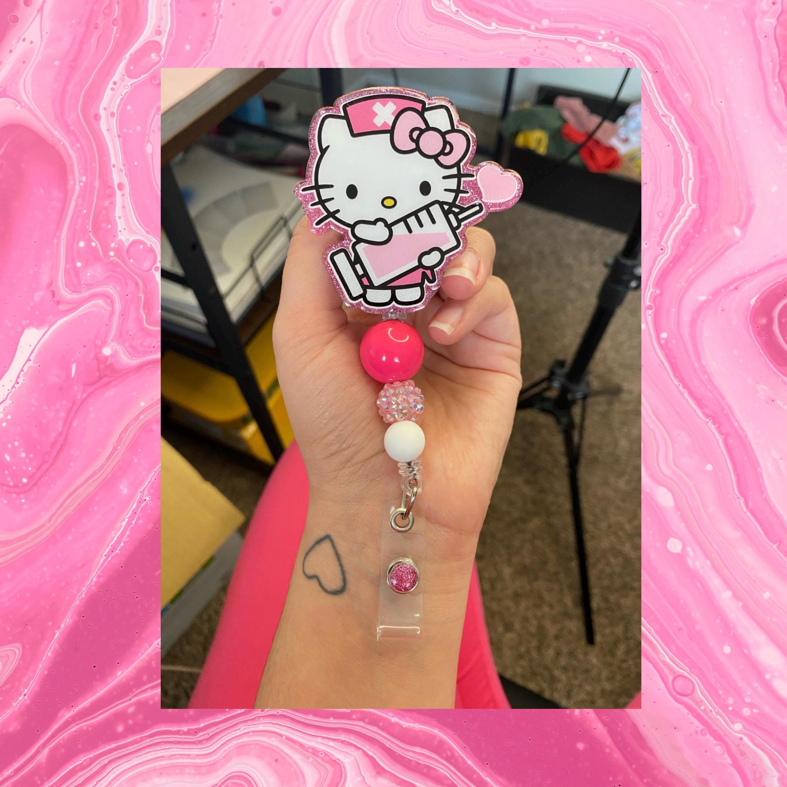 Cute kitty badge reel, white kitty nurse kitty badge reel, kitty badge reel, nurse id badge