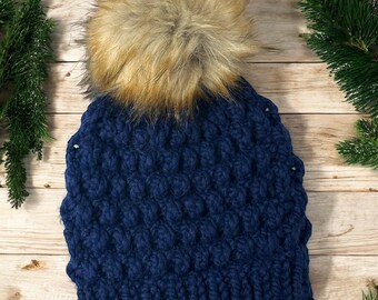 Gorro Invierno Mujer - Forro Polar, Pompón Piel Sintética, Talla