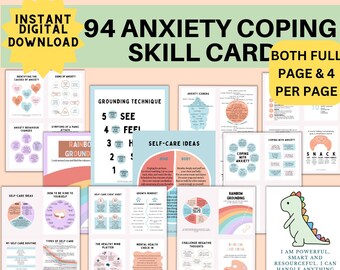 Anxiety Relief. Anxiety Coping Skill Flashcards are affirmation cards re-enforcing CBT and DBT coping strategies, ACT acceptance & self care