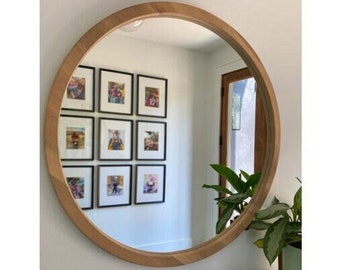 Round White Oak Framed Mirror