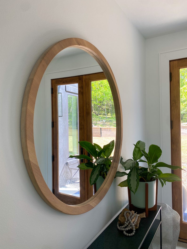 Round White Oak Framed Mirror Etsy