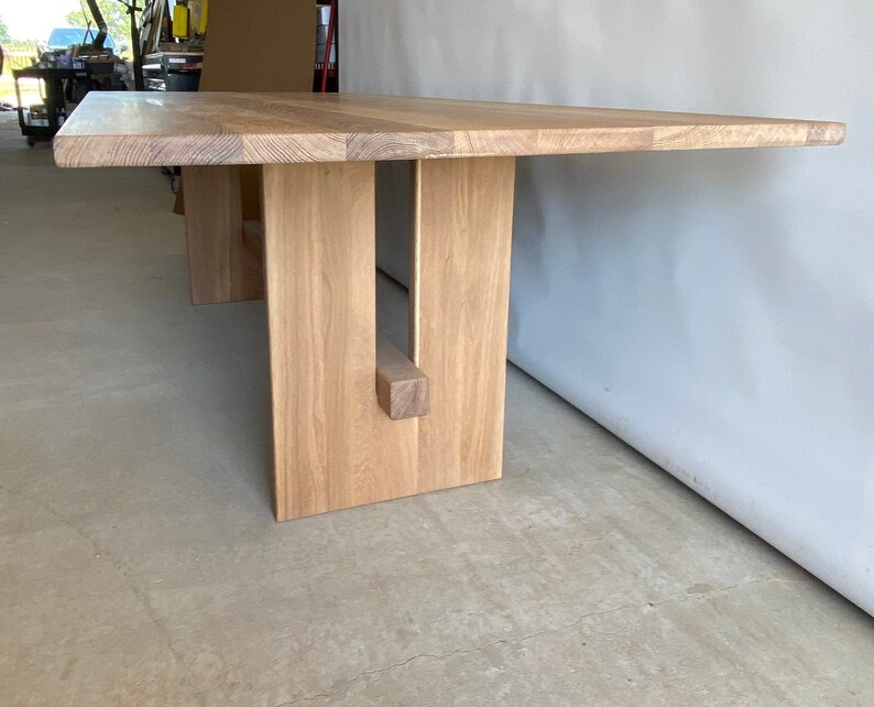 White Oak Rectangle Dining Table Bar Detail Base Etsy