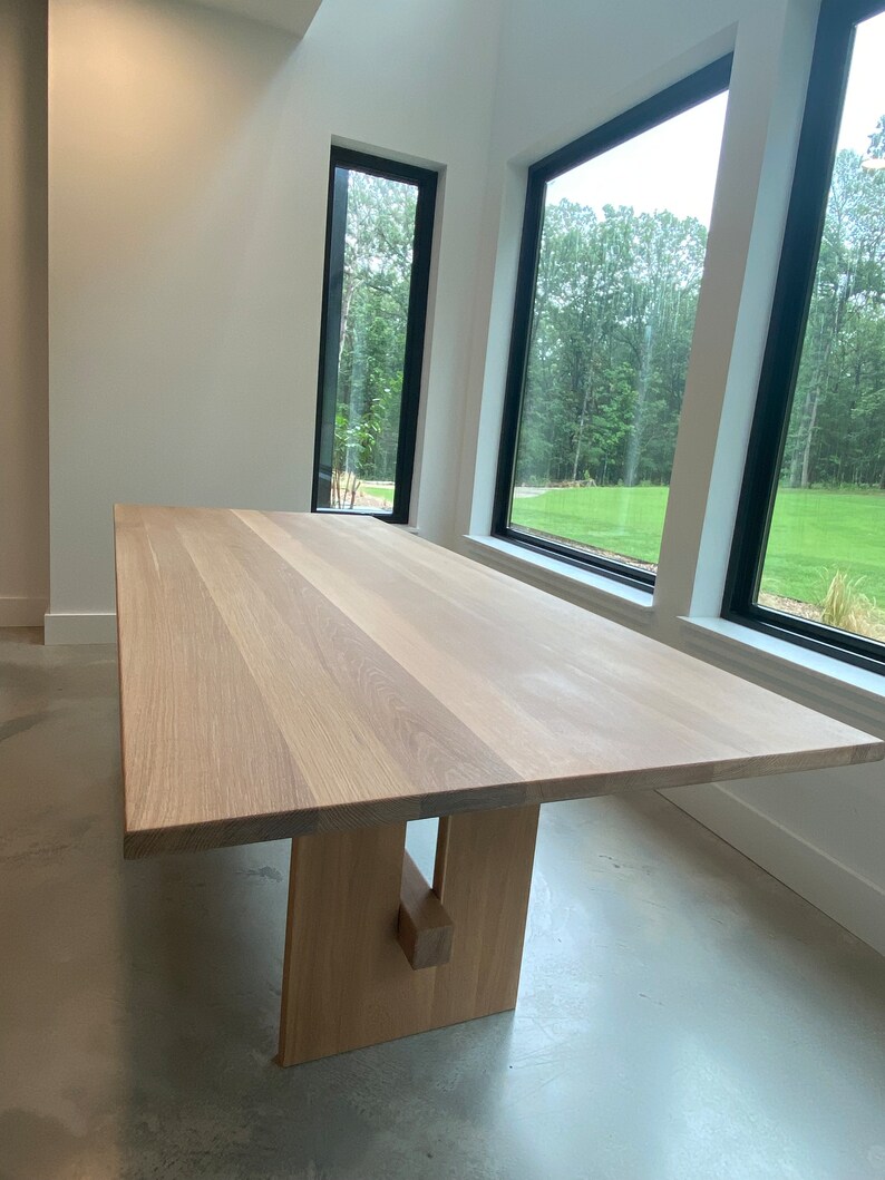 White Oak Rectangle Dining Table Bar Detail Base Etsy