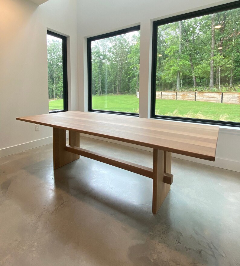 White Oak Rectangle Dining Table Bar Detail Base Etsy