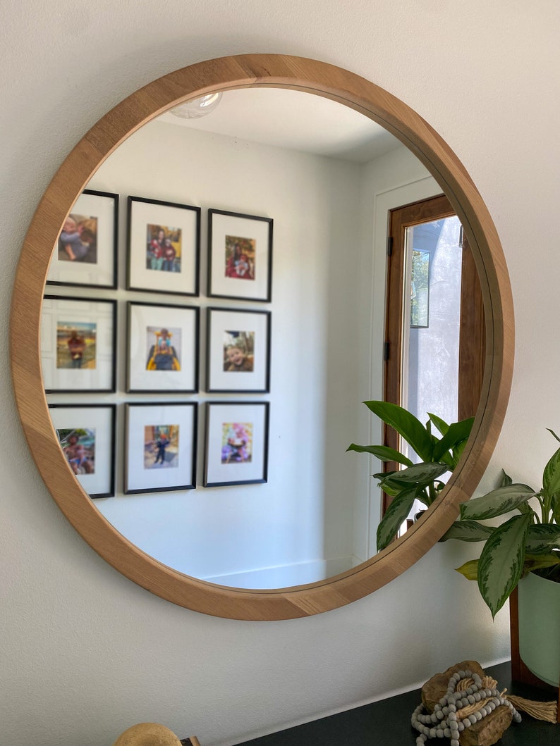 Round White Oak Framed Mirror Etsy