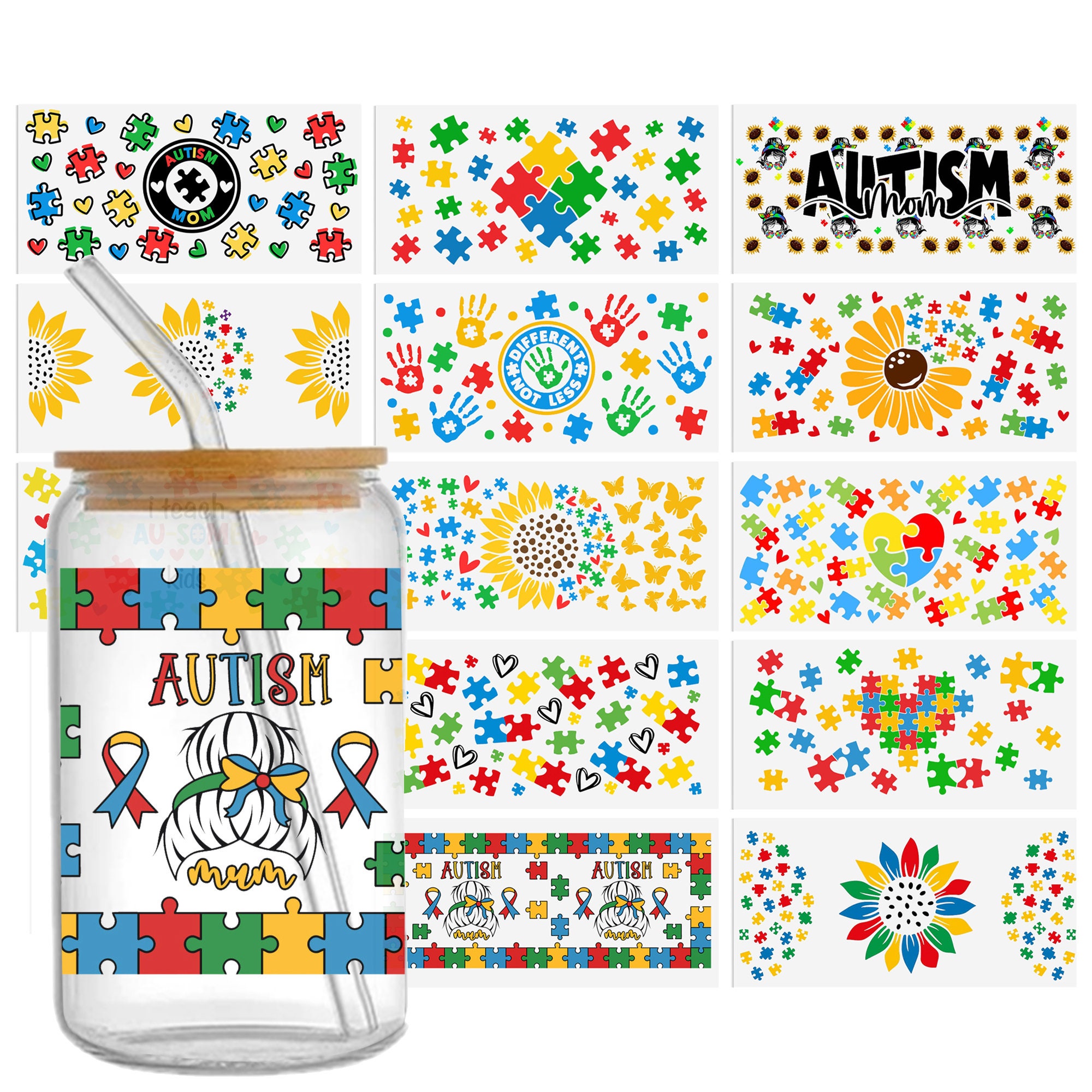 AUTISM 16oz Libbey Glass Can Tumbler Sublimation Design Waterproof DTF  Sticker Cups Cool UV Wrap Transfer Sticker,1yc43004 - Etsy