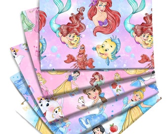 Mermaid Princess Cotton Fabric, Sewing Quilting Material (55 Inches Wide)