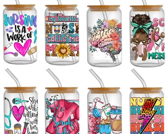Health Nurse 16oz Libbey Glass Can Tumbler Sublimation Design Waterproof DTF Sticker Cups Cool UV Wrap Transfer Sticker,1Yc46370