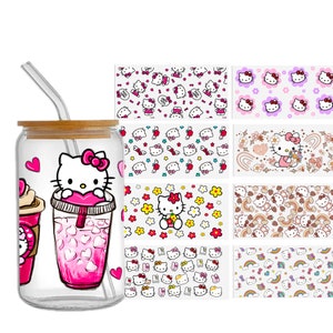 Cute Cat 16oz Libbey Glass Can Tumbler Sublimation Design Waterproof DTF Sticker Cups Cool UV Wrap Transfer Sticker,1Yc42999