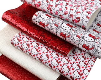 7.7x12.9 inch Valentine&#39;s Day Cat  Faux Leather Sheets DIY Earring Hair Bow Crafts Leather Synthetic Leather Fabric,1Yc34408