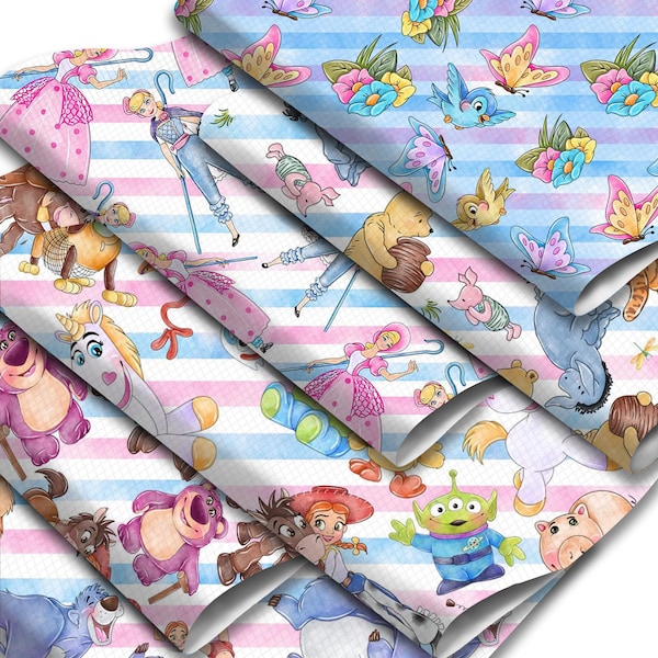 Faux Leather Sheets Cartoon Bear Deer Printed Synthetic Leather Roll Fabric Roll for DIY Earrings,1Yc38429