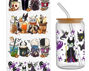 Villains 16oz Libbey Glass Can Tumbler Sublimation Design Waterproof DTF Sticker Cups Cool UV Wrap Transfer Sticker,1Yc43001