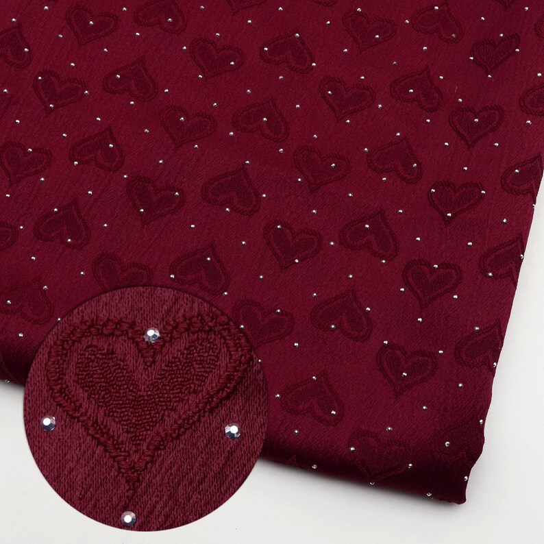 Tela de Tencel jacquard con diamantes de imitación termoadhesivos precortados en forma de corazón - 63 x 19,68 pulgadas (160 x 50 cm) Telas de poliéster para manualidades DIY hechas a mano precortadas imagen 3