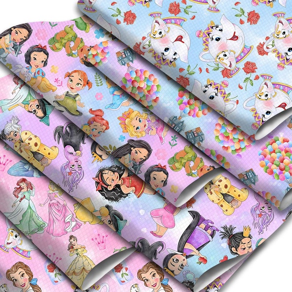 7.7x12.9 inch Cartoon Princess Faux Leather Sheets DIY Earring Hair Bow Crafts Leather Synthetic Leather Fabric,1Yc39110