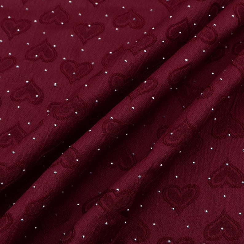 Tela de Tencel jacquard con diamantes de imitación termoadhesivos precortados en forma de corazón - 63 x 19,68 pulgadas (160 x 50 cm) Telas de poliéster para manualidades DIY hechas a mano precortadas imagen 2