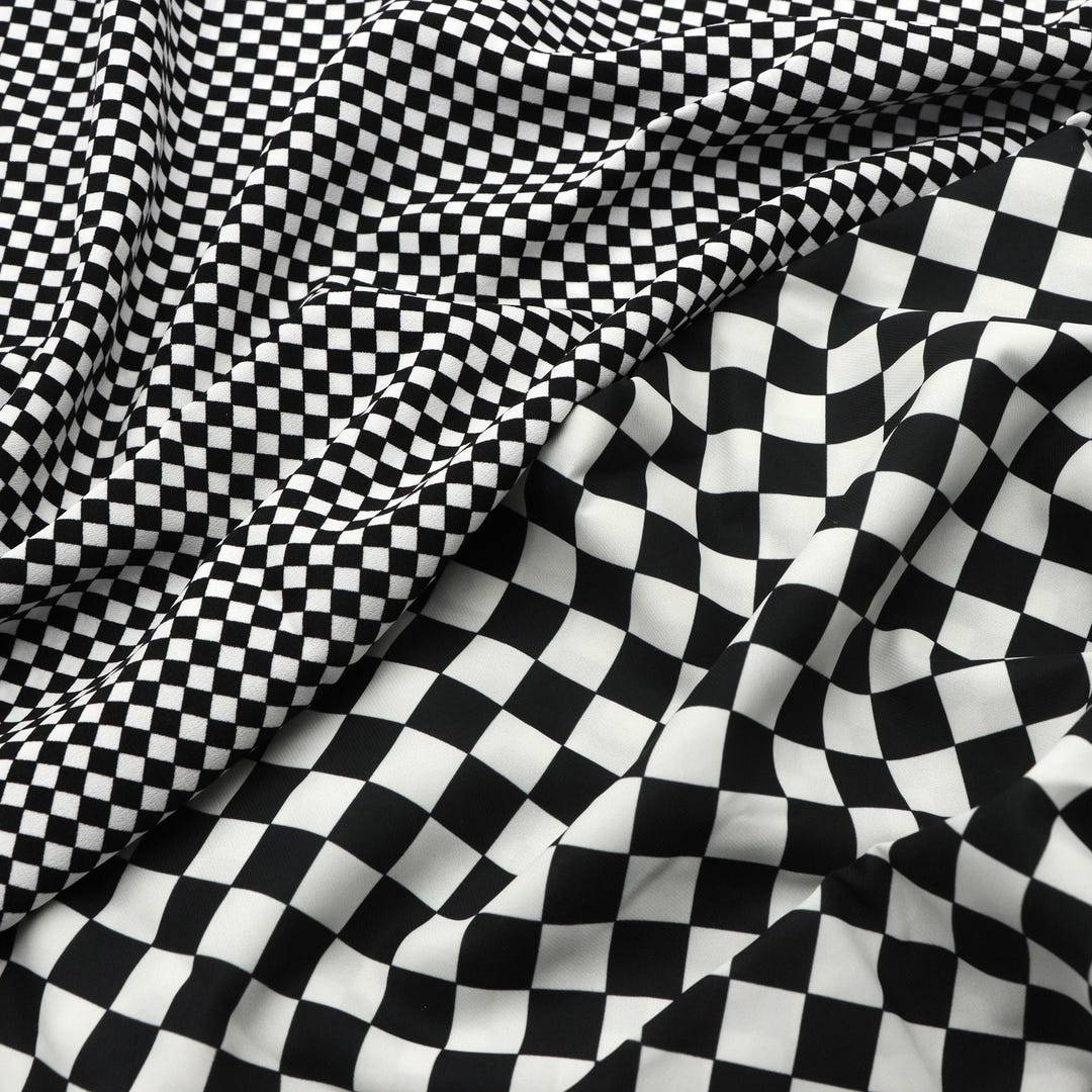Pre-cut 1pc Black & White Checker Print Polyester Fabric, 59.06x19.68 ...