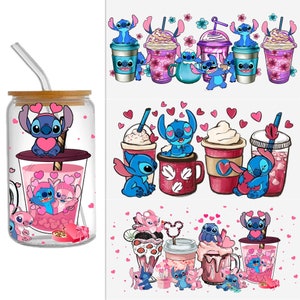Valentine's Day Libbey Glass Can Wrap, Stitch DTF Sticker