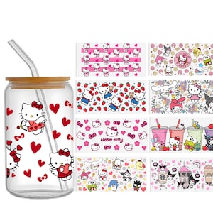 Cute Cat 16oz Libbey Glass Can Tumbler Sublimation Design Waterproof DTF Sticker Cups Cool UV Wrap Transfer Sticker,1Yc46322