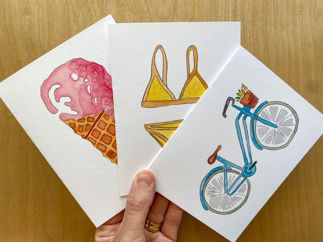 Watercolor Summer Notecards | Hand Painted Set of 3 | Watercolor Prints ...