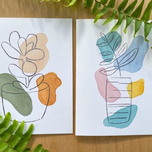 Watercolor Plant Notecards | Hand Painted Set of 2 | Abstract Plant Print | Plant Stationary