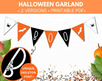 Halloween Garland- Halloween Decorations Indoor- Halloween Boo Banner- Halloween Bunting flag- Boo Sign Printable- Halloween Wall Decor