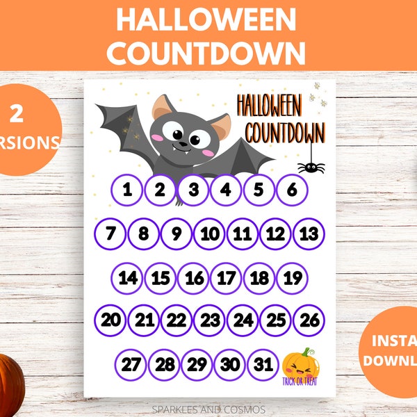 Halloween Countdown- Halloween Advent Calendar- Halloween Printable- Halloween Countdown Calendar- Halloween Activity for Kids- Cute Bat