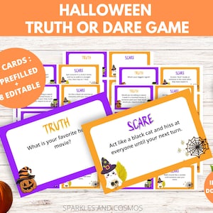 Truth or Dare Game- Truth or Scare Game- Halloween Party Games for Kids and Adults- Printable Games- Halloween Kids Activity- PDF