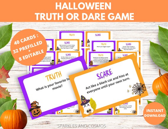 Truth Or Dare Game Truth Or Scare Game Halloween Party Games Etsy